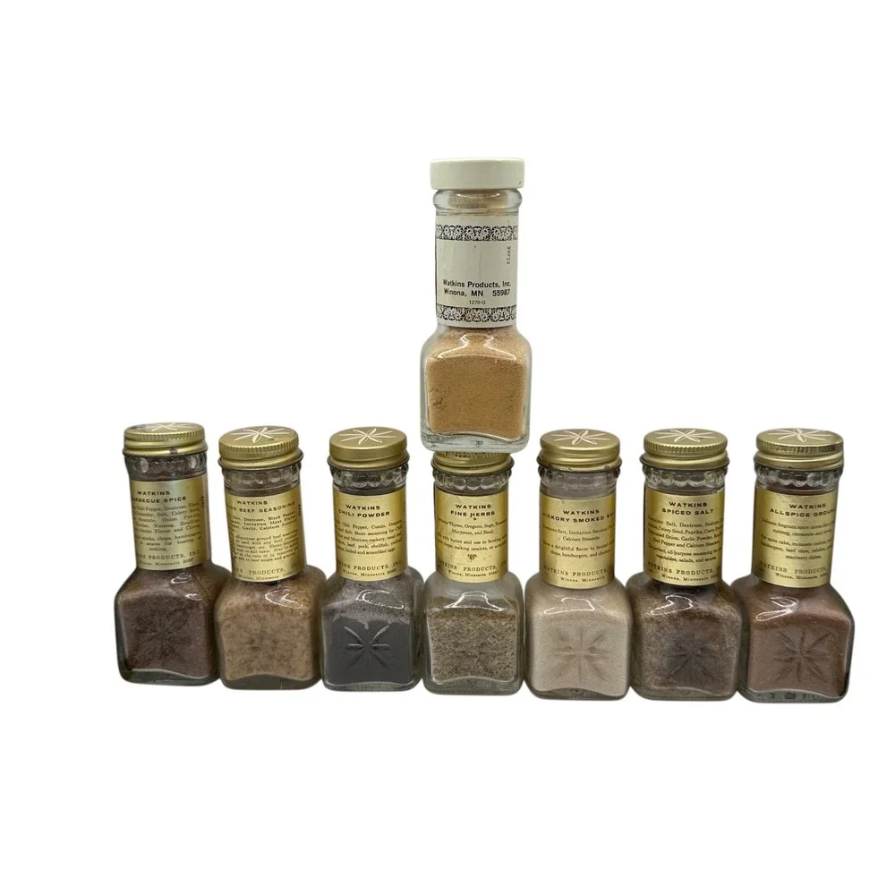 VTG Watkins Spice Bottles Lot 8 Glass Jars Winona MN Kitchen Decor Apothecary